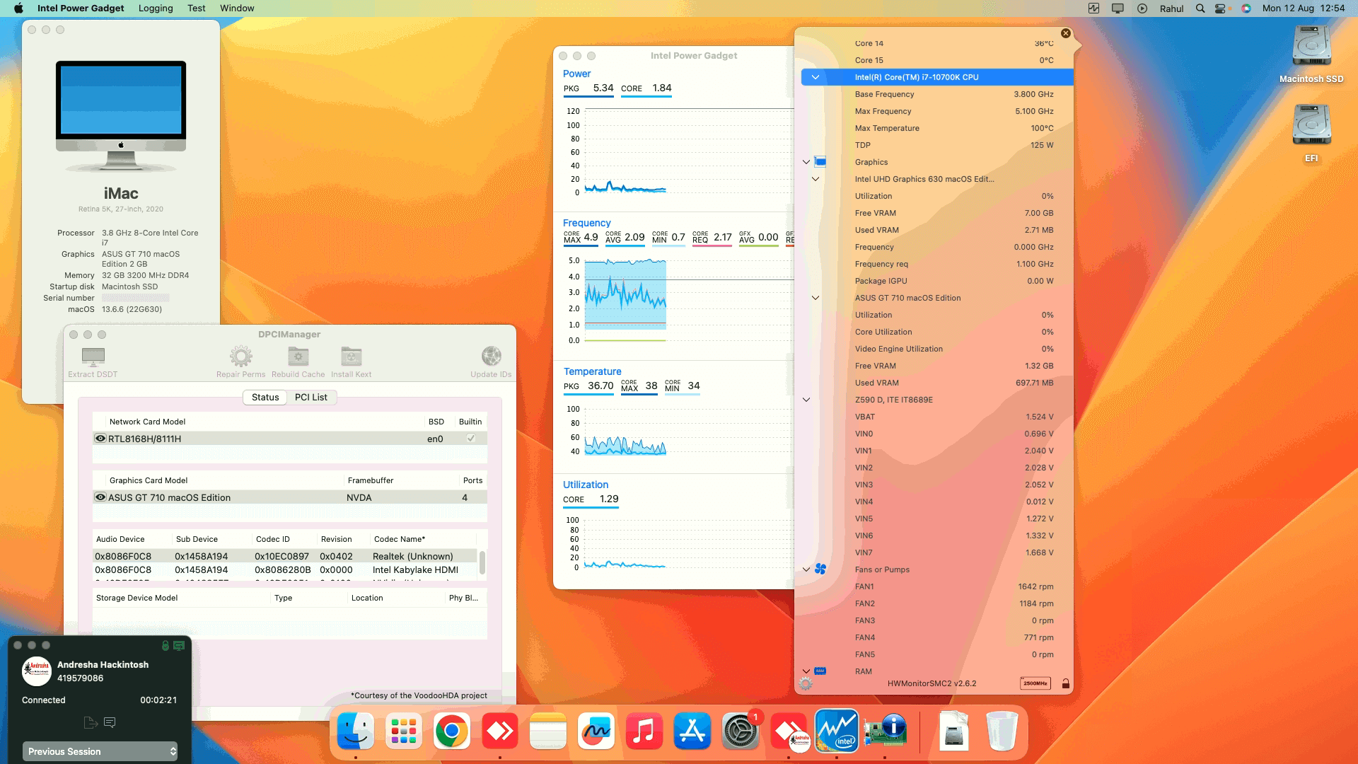 Success Hackintosh macOS Ventura 13.6.6 Build 22G630 in Gigabyte Z590 D + Intel Core i7 10700K + Asus GT 710